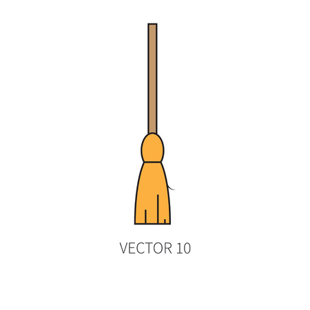Line flat color vector icon garden tool - broom. Cartoon style. Vector illustration and element for your design , wallpaper.のイラスト素材