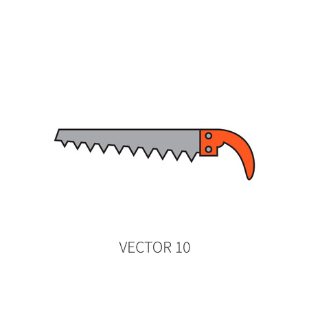 Line flat color vector icon garden tool - saw. Cartoon style. Vector illustration and element for your design , wallpaper.のイラスト素材