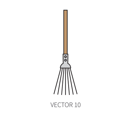 Line flat color vector icon garden tool - rake. Cartoon style. Vector illustration and element for your design , wallpaper.のイラスト素材