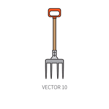 Line flat color vector icon garden tool - pitchfork. Cartoon style. Vector illustration and element for your design , wallpaper.のイラスト素材