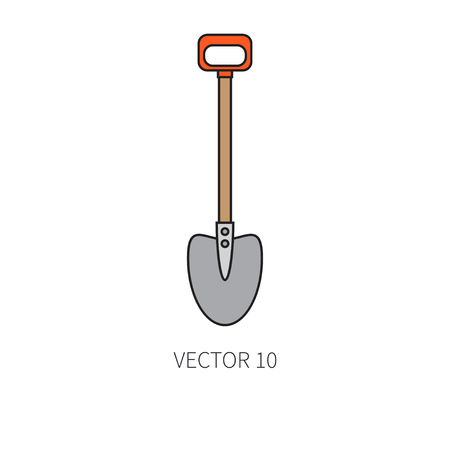 Line flat color vector icon garden tool - shovel. Cartoon style. Vector illustration and element for your design , wallpaper.のイラスト素材