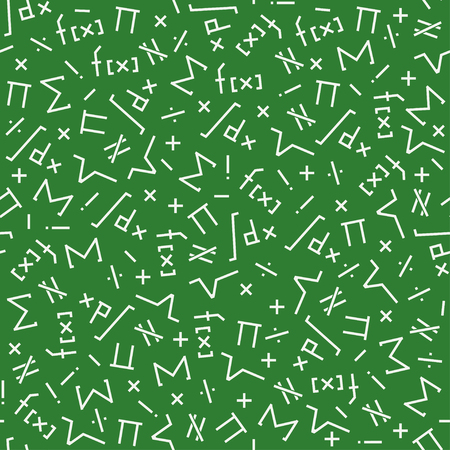 Flat color vector seamless mathematical motif pattern. Fabric textile elements. Cute doodle with algebraic expressions and symbols. Vector illustration , element for design. Science. Knowledge. Math.のイラスト素材