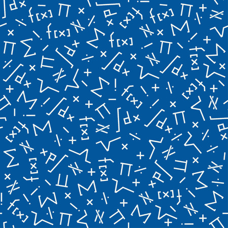 Flat color vector seamless mathematical motif pattern. Fabric textile elements. Cute doodle with algebraic expressions and symbols. Vector illustration , element for design. Science. Knowledge. Math.のイラスト素材