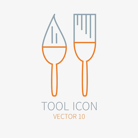 Line working color brush for construction, building and home repair icon. Vector illustration for design. Hand work tool. Industrial cartoon style. Simple. Pictogram. Service. Equipment. Itemのイラスト素材