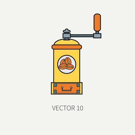Line color vector kitchenware icons - coffee mill. Cutlery tools. Cartoon style. Illustration and element for your design. Equipment for food preparation. Kitchen. Household. Cooking. Cook. Grinder.のイラスト素材