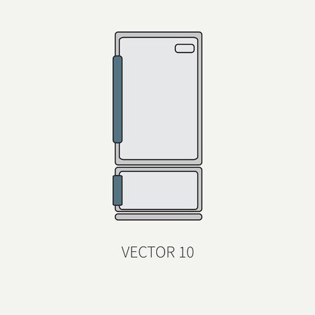 Line color vector kitchenware icons - refrigerator. Cutlery tools. Cartoon style. Illustration and element for your design. Equipment for food preparation. Kitchen. Household. Cooking. Cook. Fridge.のイラスト素材