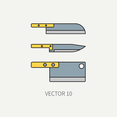 Line color vector kitchenware icon knife, chopper, backsword. Cutlery tools. Cartoon style. Illustration and element for your design. Equipment for food preparation. Kitchen. Household. Cooking. Cook.の写真素材