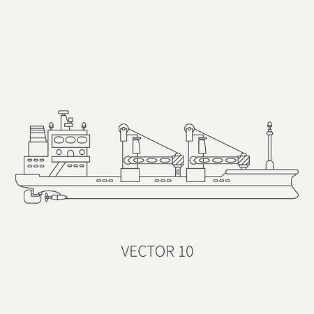 Line flat vector retro icon container cargo ship.のイラスト素材