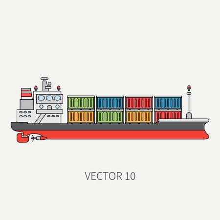 Line flat vector color icon container cargo ship.のイラスト素材
