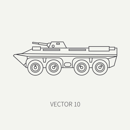 Line flat plain vector icon infantry assault armored army truck. Military amphibious vehicle.のイラスト素材
