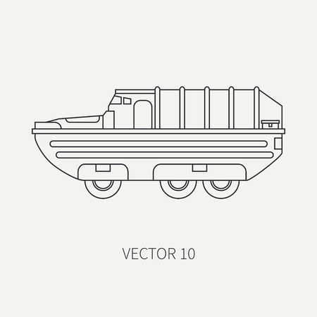 Line flat plain vector icon infantry assault armored army truck. Military amphibious vehicle.のイラスト素材