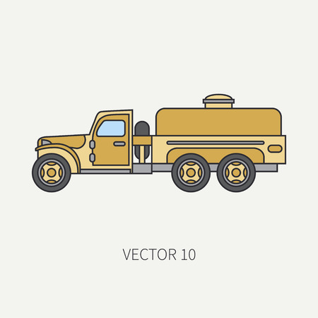 Line flat color vector icon service staff refueller army truck. Military vehicle. Cartoon vintage style. Cargo transportation. Tractor unit. Tow auto. Simple. Illustration and element for your design.のイラスト素材