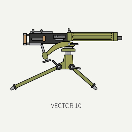 Line flat color vector military icon - machine gun. Army equipment and armament. Legendary retro weapon. Cartoon style. Assault. Soldiers. War. Illustration and element for your design and wallpaper.のイラスト素材