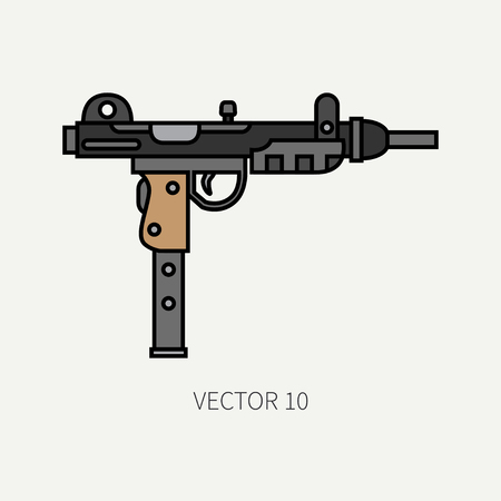 Line flat color vector military icon - machine gun. Army equipment and armament. Legendary retro weapon. Cartoon style. Assault. Soldiers. War. Illustration and element for your design and wallpaper.のイラスト素材