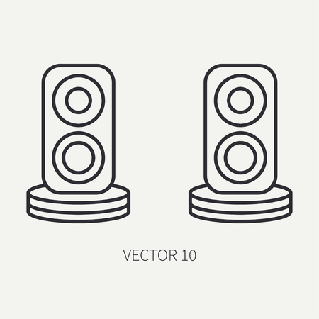 Line flat vector computer part icon audio speakers. Cartoon style. Digital gaming and business office pc desktop device. Innovation gadget. Sound. Illustration and element for your design, wallpaper.のイラスト素材