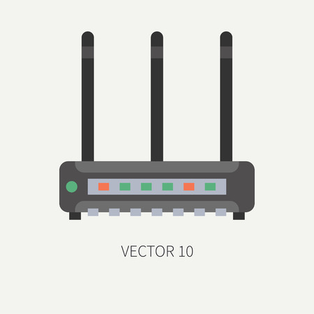 Plain flat color vector computer part icon wireless router. Cartoon. Digital gaming and business office pc desktop device. Innovation gadget. Wi-fi. Illustration and element for your design, wallpaperのイラスト素材