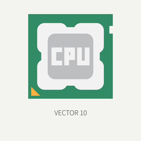 Plain flat color vector computer part icon processor. Cartoon. Digital gaming and business office pc desktop device. Innovation gadget. Hardware. Illustration and element for your design, wallpaper.のイラスト素材