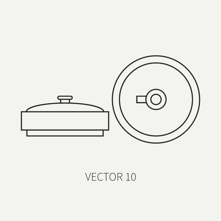 Line flat vector military icon anti-tank mine. Army equipment and weapons. Cartoon style. Army. Assault. Soldiers. Armament. Ammunition. Vector illustration and element for your design and wallpaper.のイラスト素材