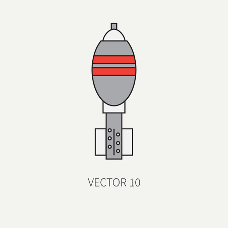 Line flat color vector military icon - mine. Army equipment and weapons. Cartoon style. Assault. Soldiers. Armament. Ammunition. Retro. Vector illustration and element for your design and wallpaper.のイラスト素材