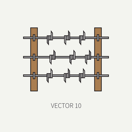 Line flat color vector military icon - barbed wire. Army equipment and weapons. Cartoon style. Assault. Soldiers. Armament. Ammunition. Vector illustration and element for your design and wallpaper.のイラスト素材
