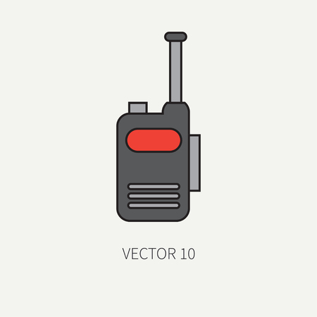 Line flat color vector military icon - radio set. Army equipment and weapons. Cartoon style. Assault. Soldiers. Armament. Ammunition. Vector illustration and element for your design and wallpaper.のイラスト素材