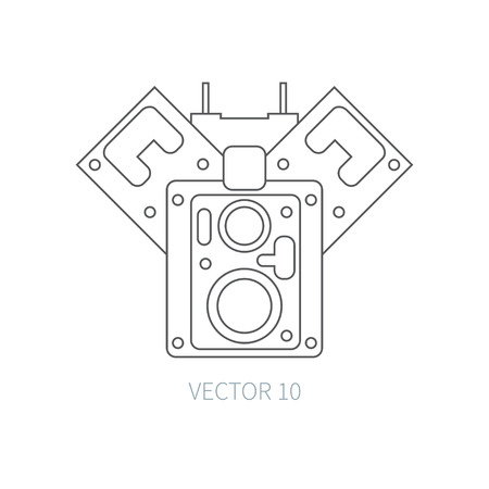 Line flat vector icon car repair part block of cylinders. Internal combustion engine elements. Industrial. Cartoon style. Illustration and element for design. Monochrome. Auto service. Maintenance.のイラスト素材