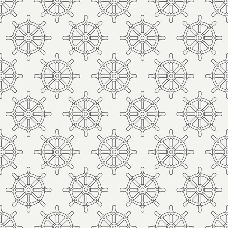 Geometric nautical seamless background pattern with steering wheel. Vector illustration texture for design, wallpaper. Line pattern. Wrapping paper. Scrapbook. Tiling. Graphic texture.のイラスト素材
