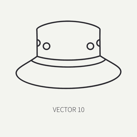 Line flat vector hunt and camping icon hat, cap beret. Hunter equipment, armament. Retro cartoon style. Wildlife travel. Camouflage. Forest. Nature. Illustration and element for your design, wallpaperのイラスト素材