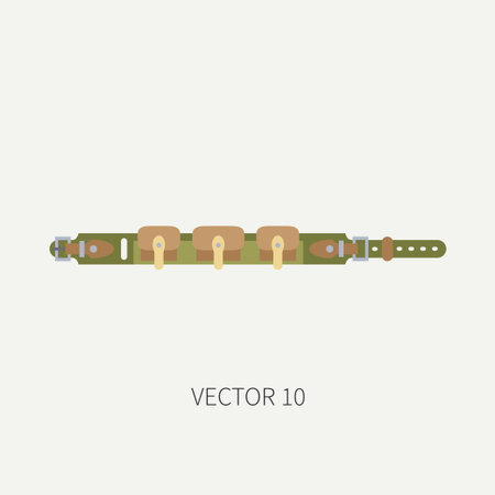 Line tile color vector hunt and camping icon cartridge belt. Hunter equipment, armament. Retro cartoon style. Wildlife travel. Camouflage. Forest. Illustration and element for design, wallpaper.のイラスト素材