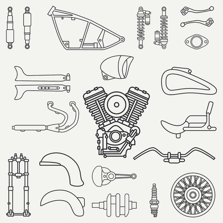 Line flat plain vector of classic bike repair setのイラスト素材