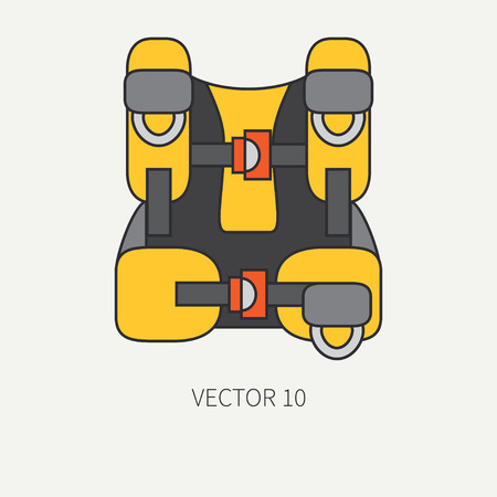 Line flat color vector diver underwater equipment icon oxygen balloon jacket. Summer adventure Illustration, element for your design and wallpaper.のイラスト素材