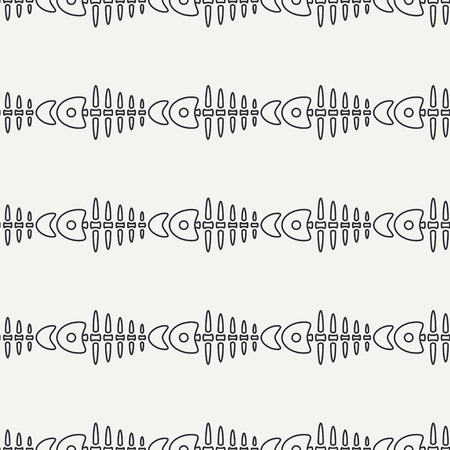 Flat line monochrome vector seamless pattern ocean fish bone, skeleton. Simplified retro. Childish cartoon style. Skull. Sea doodle art. Background. Illustration and element for your design, wallpaperのイラスト素材