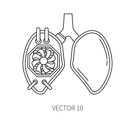 Bionic lungs and trachea prosthesis line icon. Bionic prosthesis. Biotechnology futuristic medicine. Future technology. Medical artificial mechanical robot implant sign and symbol. Vector illustration.のイラスト素材