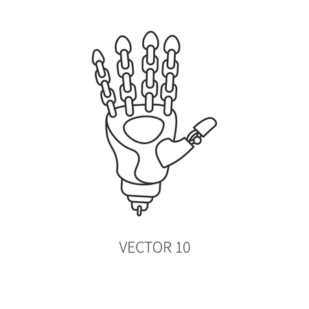 Bionic robot arm prosthesis line icon. Bionic prosthesis limb. Biotechnology futuristic medicine. Future technology. Medical artificial mechanical robot implant sign and symbol. Transplantation.のイラスト素材