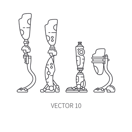 Bionic robot leg prosthesis line icon set. Bionic prosthesis limb. Biotechnology futuristic medicine. Future technology. Medical artificial mechanical robot implant sign and symbol. Transplantation.のイラスト素材