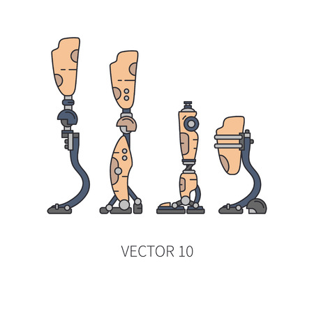 Bionic robot leg prosthesis line icon set. Bionic prosthesis limb Vector illustration.のイラスト素材