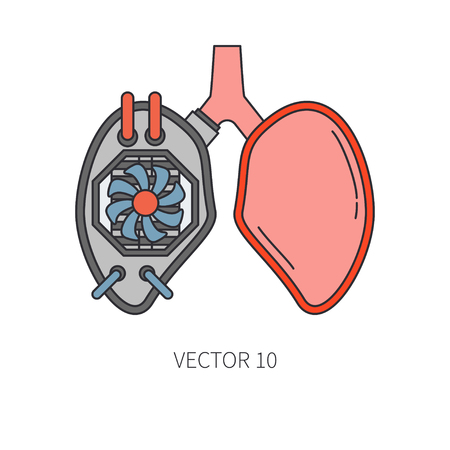 Bionic lungs and trachea prosthesis line icon. Bionic prosthesis. Biotechnology futuristic medicine. Future technology. Medical artificial mechanical robot implant sign and symbol. Transplantation.のイラスト素材