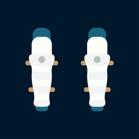 Color vector icon hockey, rugby, baseball defense knee armor plates. Sport equipment success symbol. Athletic competition activity. Leg protection. Training game. Retro style illustration and elementのイラスト素材