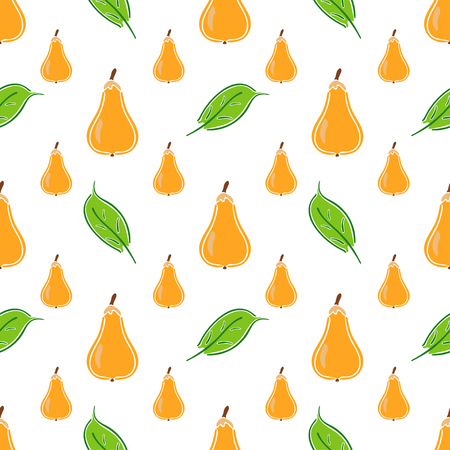 Pear fruit color vector plain seamless pattern. Simplified retro illustration. Wrapping, scrapbook paper background.Childish cartoon style bright garden. Element for design, wallpaper, fabric printingのイラスト素材