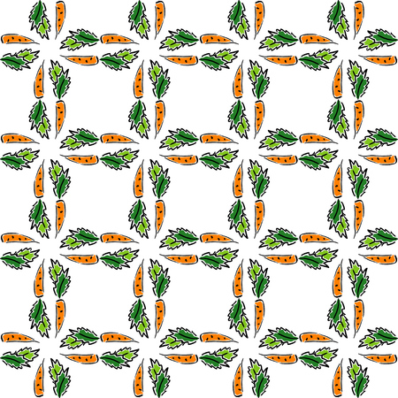 Color carrot vegetable leaf vector plain seamless pattern. Simplified retro illustration. Wrapping or scrapbook paper background.Childish style garden. Element for design, wallpaper, fabric printing.のイラスト素材