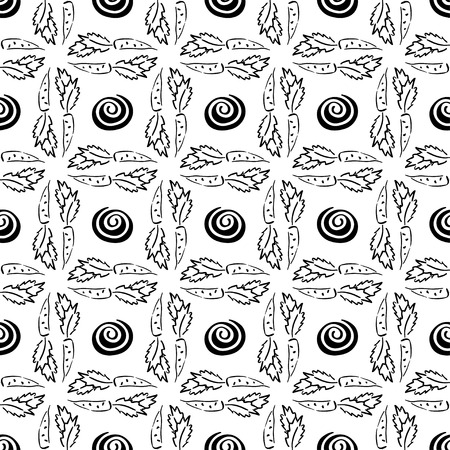 Carrot vegetable leaf vector plain seamless pattern. Simplified retro illustration. Wrapping or scrapbook paper background.Childish style bright garden. Element for design, wallpaper, fabric printing.のイラスト素材