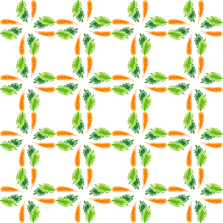 Color carrot vegetable leaf vector plain seamless pattern. Simplified retro illustration. Wrapping or scrapbook paper background.Childish style garden. Element for design, wallpaper, fabric printing.のイラスト素材