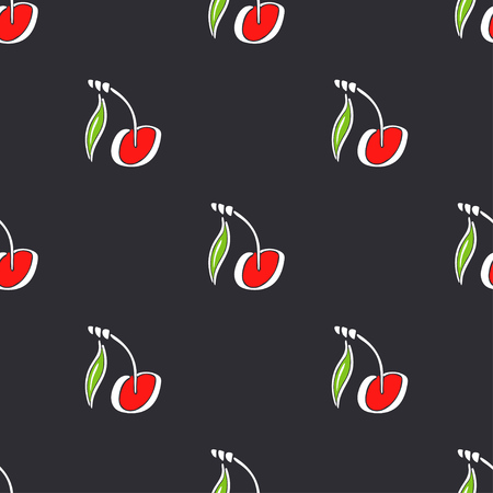 Sweet cherry fruit color vector plain seamless pattern. Simplified retro illustration. Wrapping scrapbook paper background.Childish style bright garden. Element for design, wallpaper, fabric printing.のイラスト素材