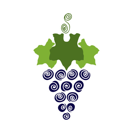 Sweet grapes juicy fruit leaf vector color abstract garden icon. Simplified retro illustration. Wrapping or scrapbook paper background.Childish doodle art. Element design, wallpaper, fabric printing.のイラスト素材