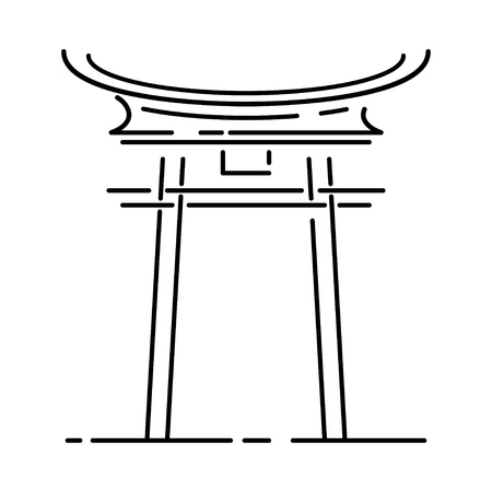 Japan landmark - temple, shrine, castle, pagoda, gate vector illustration simplified travel icon. Chinese, asian landscape traditional gate. Line sketch. Realistic element for design, fabric print.のイラスト素材