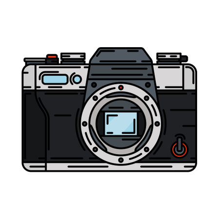 Color vector icon with digital slr professional camera. Photography art.