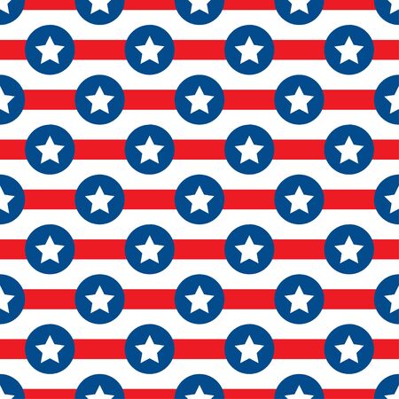 Vector seamless color pattern with simplified usa flag simbol. Stars and stripes symbolic textile ornament. Background decoration. Festive texture independence usa parade holiday wrapping gift paper.のイラスト素材