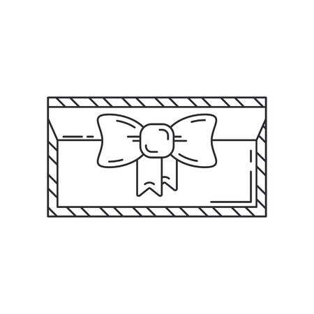 Line postcard with ribbon icon. Congratulation letter. Party celebration, holidays event, carnival party element icon. Children happiness. Bargain shop packaging. Vector linear illustration vintage.のイラスト素材