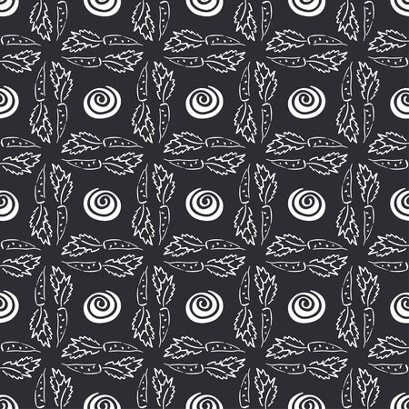Carrot vegetable leaf vector plain seamless pattern. Simplified retro illustration. Wrapping or scrapbook paper background.Childish style bright garden. Element for design, wallpaper, fabric printing.のイラスト素材