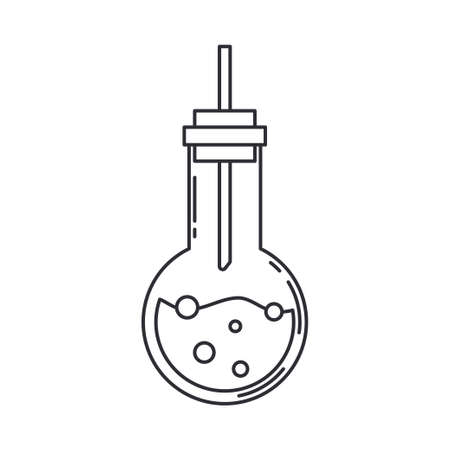 Line medical pharmaceutica icon retort, tube. Professional equipment symbol. Science, pharmacy, medic, chemistry background emblem element. Laboratory glass. Vector medical outline illustration.のイラスト素材